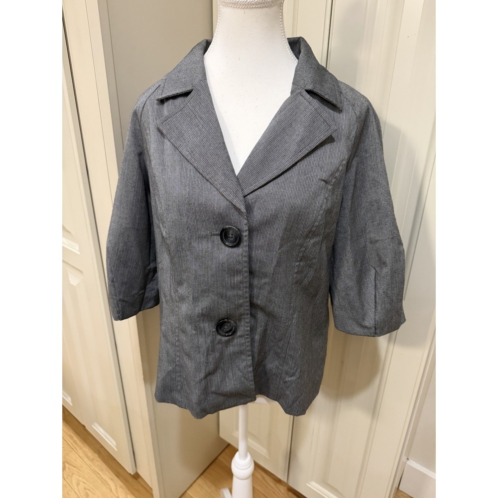 Worthington Petite Gray Herringbone Blazer Jacket Career Office Chic Large